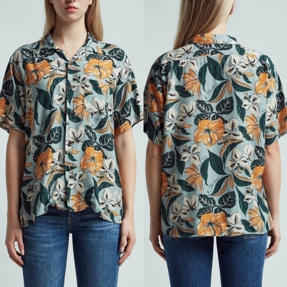 New R13 ​Logo Hawaiian Tropical-Print Oversized Unisex Shirt In Blue Floral NWT - Picture 6 of 15